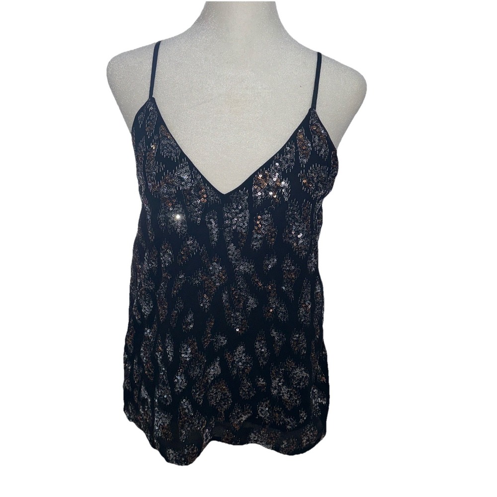 Express Sequin Black Spaghetti Strap Sleeveless V Neck Top SIZE S